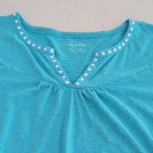 Talbots Aqua Blouse with White Accents
